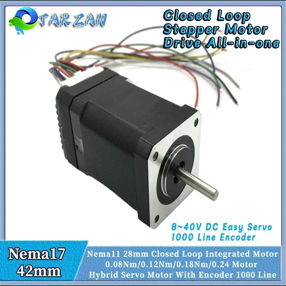 Nema11 28mm Closed Loop Stepper Drive All-in-one Encoder Hybrid Integrated Motor 5mm Shaft 0.08Nm-0.24Nm With encoder 1000 Line