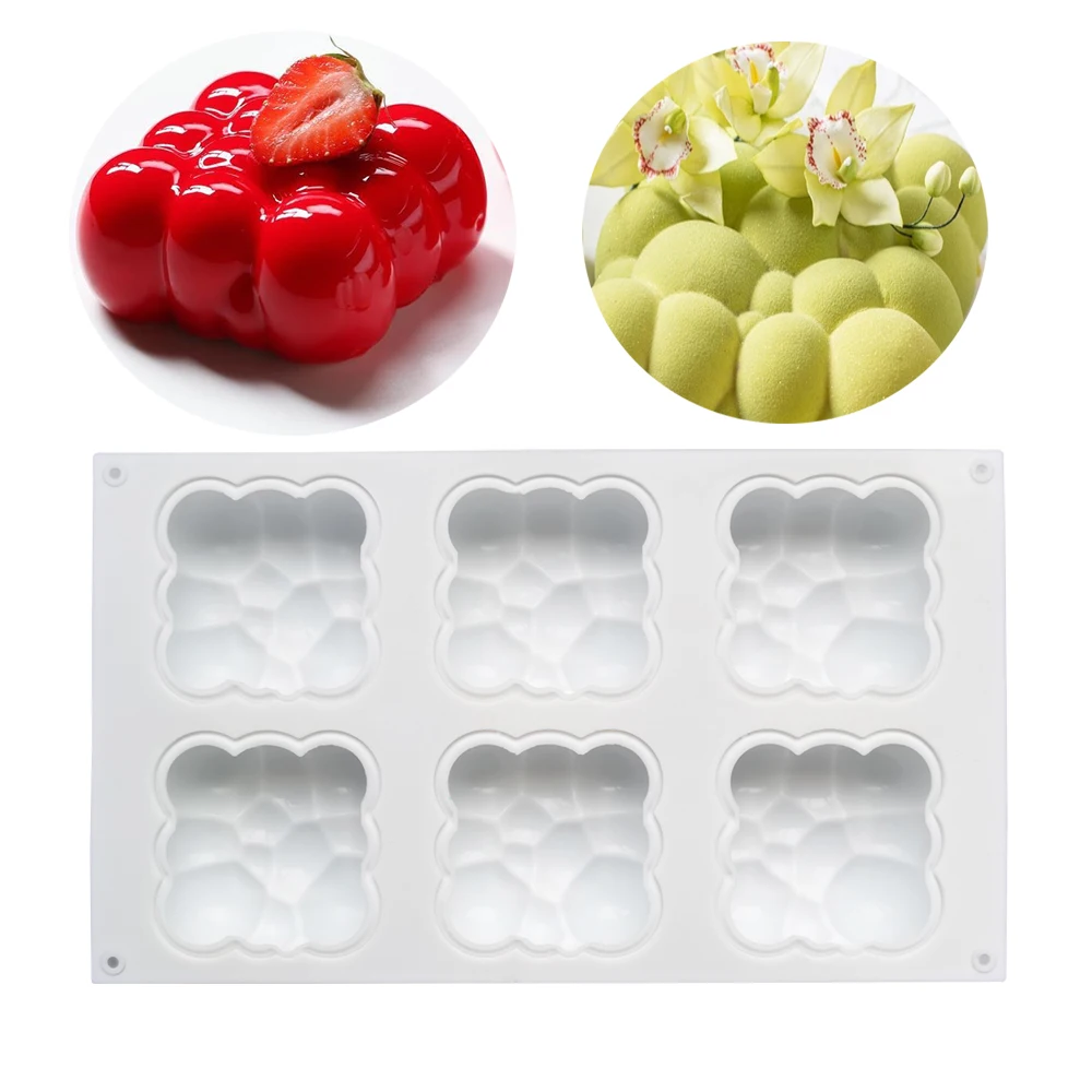 Molde de silicona 3D con forma de nube de 6 cavidades para hornear pasteles, Mousse, postre, pastelería, decoración de pasteles, tarta de queso, helado