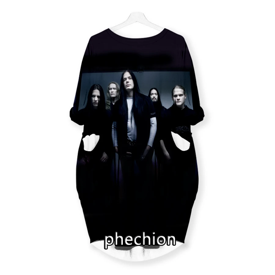 phechion New Fashion Sentenced-Band 3D Print Dresses Casual Mid-length Dress Women Clothing Pocket Long Sleeve Tops T23