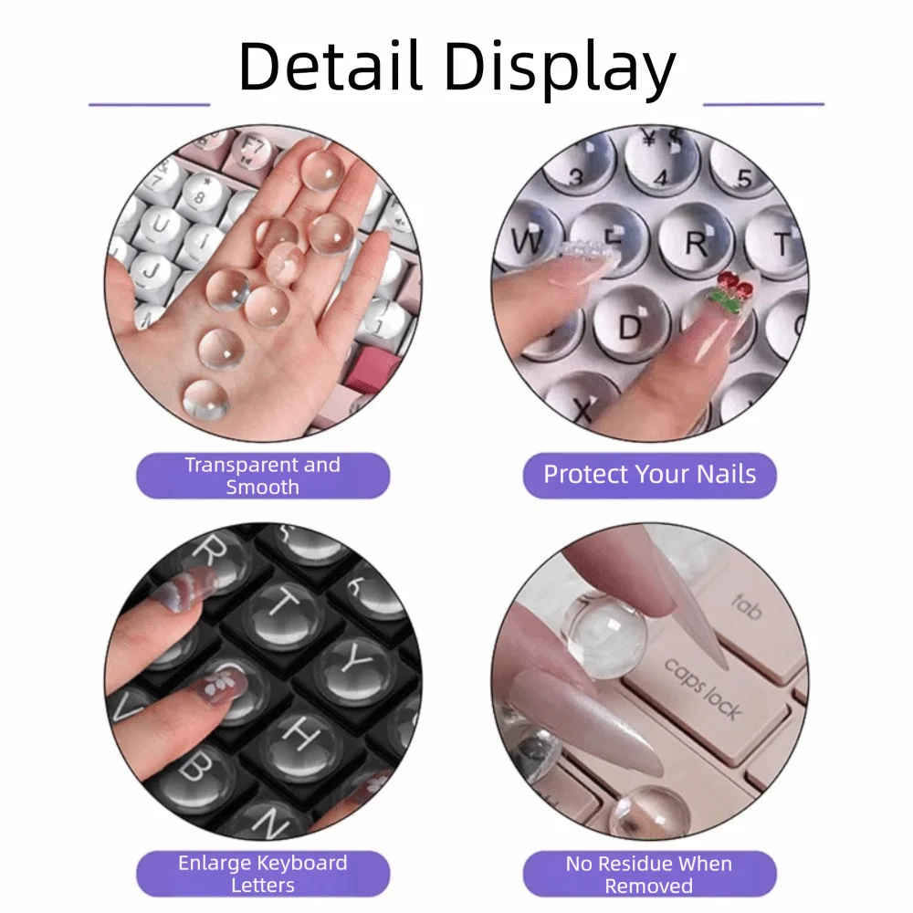 Magnified Letter Long Nails Keyboard Stickers Raised Pad Silicone Keycaps Long Nail Typing Tools Transparent Comfortable