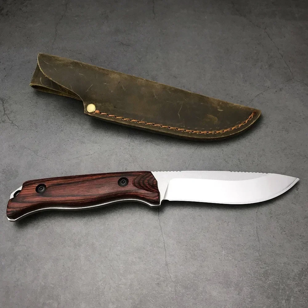 BM 15002 With Leather Sheath Straight Knife CPM-S30V Blade Wood Handle Outdoor Hunting Survival EDC Camping Tactical Tool Knives