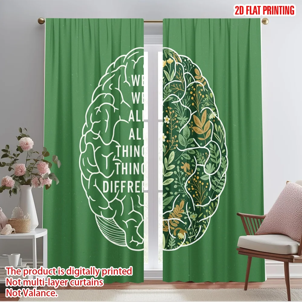 

2pcs 2D flat printing Window Curtains Brain Flower Polyester Without Electricity Family Party Perfect for Home & Party