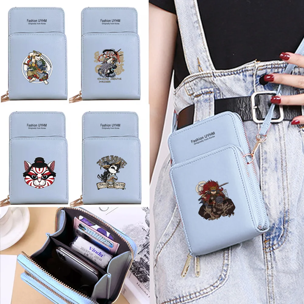 Women's Bag Wallets Mobile Phone Bags Card Coin Purse for Apple/Huawei/Samsung Universal Cell Phone Pack Samurai Pattern Handbag