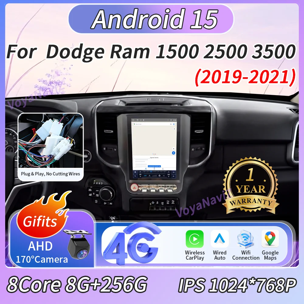Android Auto Screen Wireless For Dodge Ram 1500 2500 3500 2019-2021 Car Radio Stereo Receiver Video Player Google Maps DSP FM 4G