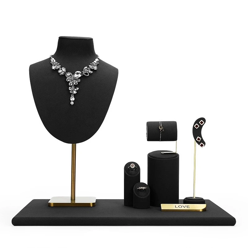 

New black microfiber jewelry display props, counter jewelry display, necklace, ring, bracelet and earrings display stand