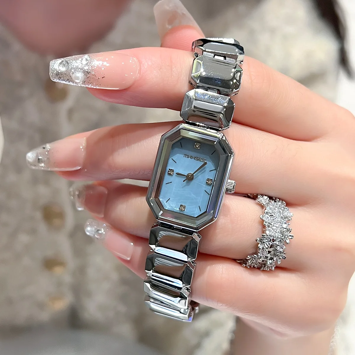 Brand Women Watches Luxury Steel Strap Rhinestone Rectangle Dial Ladies Quartz Watch Fashion Wristwatches Relojes Para Mujer