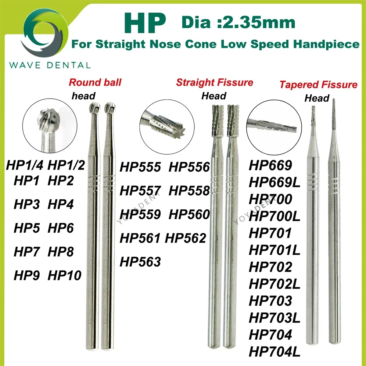 WAVE Dental Tungsten Carbide Burs Dentistry Drills Dental Bur HP Dia 2.35mm For Straight Nose Cone Low Speed Handpiece 5Pcs/Pack