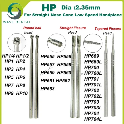Fresas de carburo de tungsteno Dental WAVE, taladros de odontología, fresa Dental HP de diámetro de 2,35mm para cono de nariz recta, pieza de mano de baja velocidad, 5 unids/pack