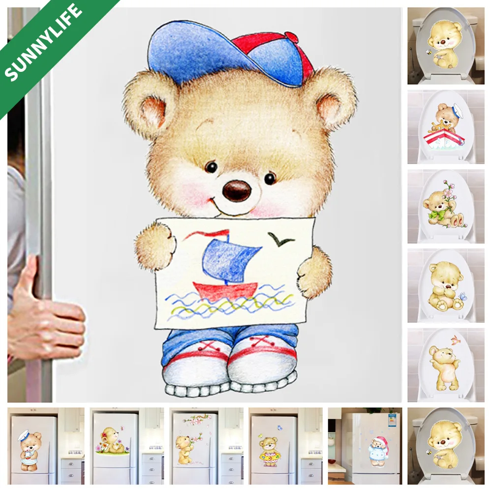 

M535 Cartoon Bear Watercolor Cute Animals Wall Sticker Kids Room Background Home Decoration Mural Living Room Wallpaper Decal