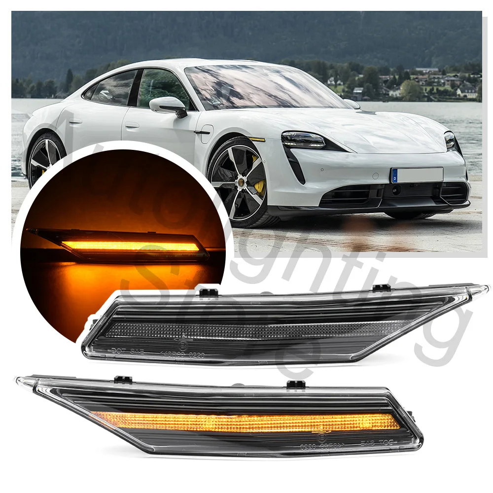 2PCS For 2020+ Porsche Taycan Sedan Front LED Side Marker Light Turn Signal Lamp Amber Replace OEM Sidemarker clear Lens