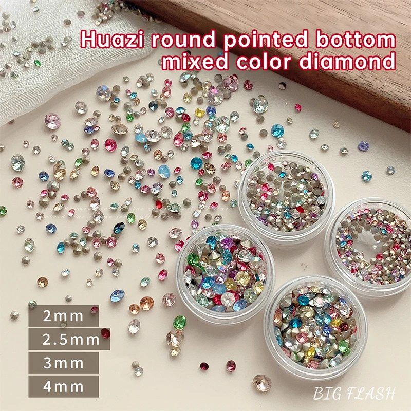 100pcs Super Bright White Glass Pointed Bottom Rhinestones Colorful Crystal Nail Art Charms Glitter Diamond Manicure Accessories