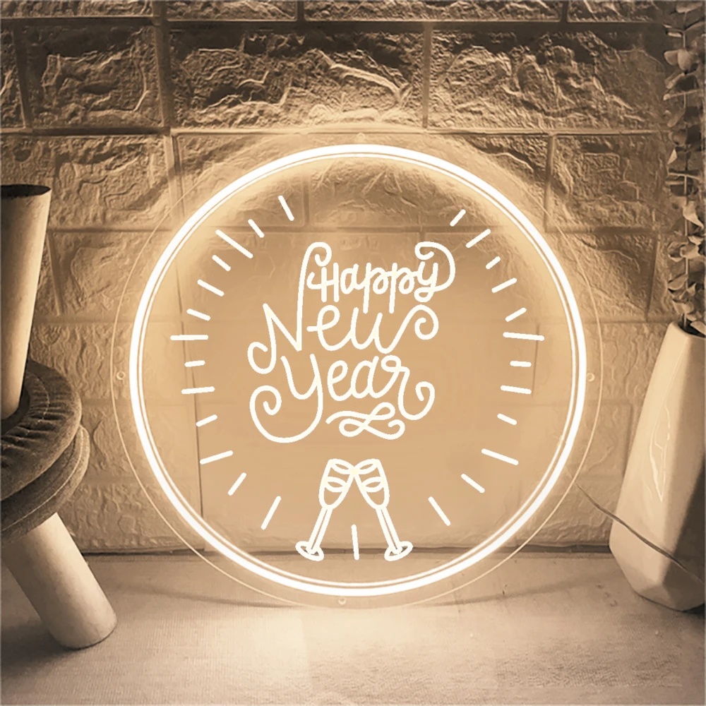 Happy New Year Custom Neon Sign Shop Home Woman Girls Room Decor Wall Decoration 3D Carving Led Luminous Signs Christmas Gift