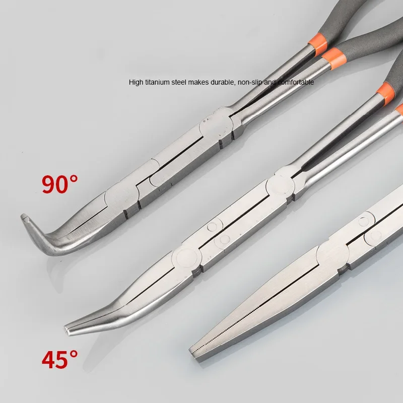 Long Fishing Pliers Straight 45 90 Degree O-Shape Bend Needle Nose Pliers Plug Puller Multi-functional Mechanics Home Hand Tool