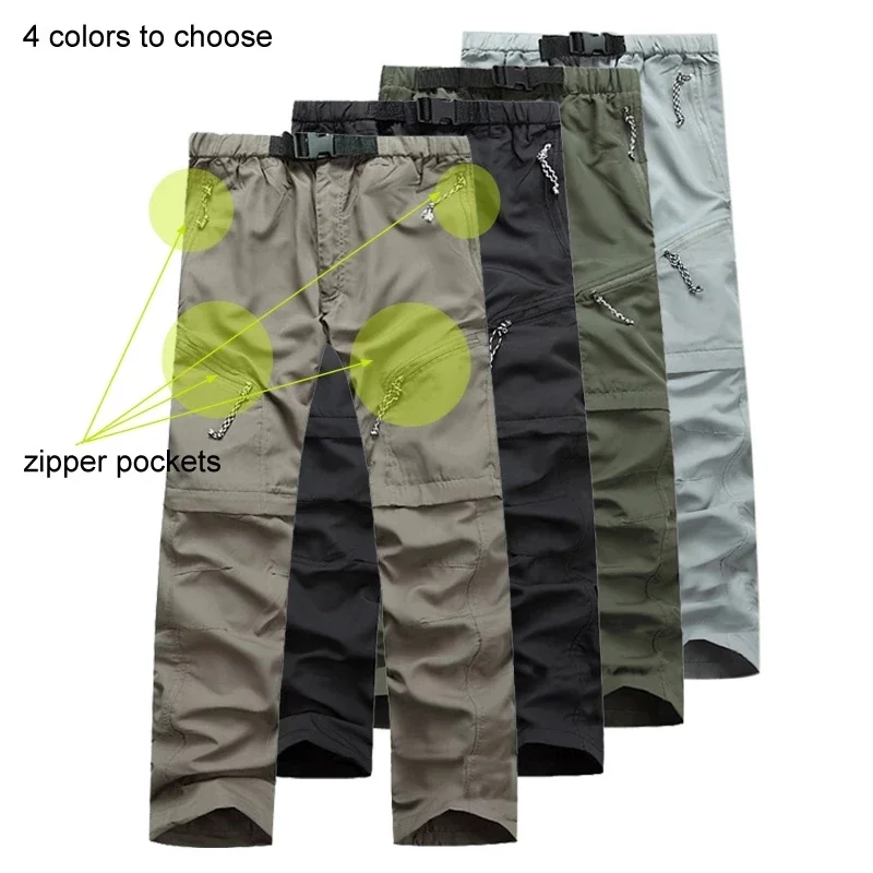

Summer Detachable Quick Dry Cargo Pants Men Waterproof Active Multifunction Pockets Outdoor Long Trousers Casual Pants