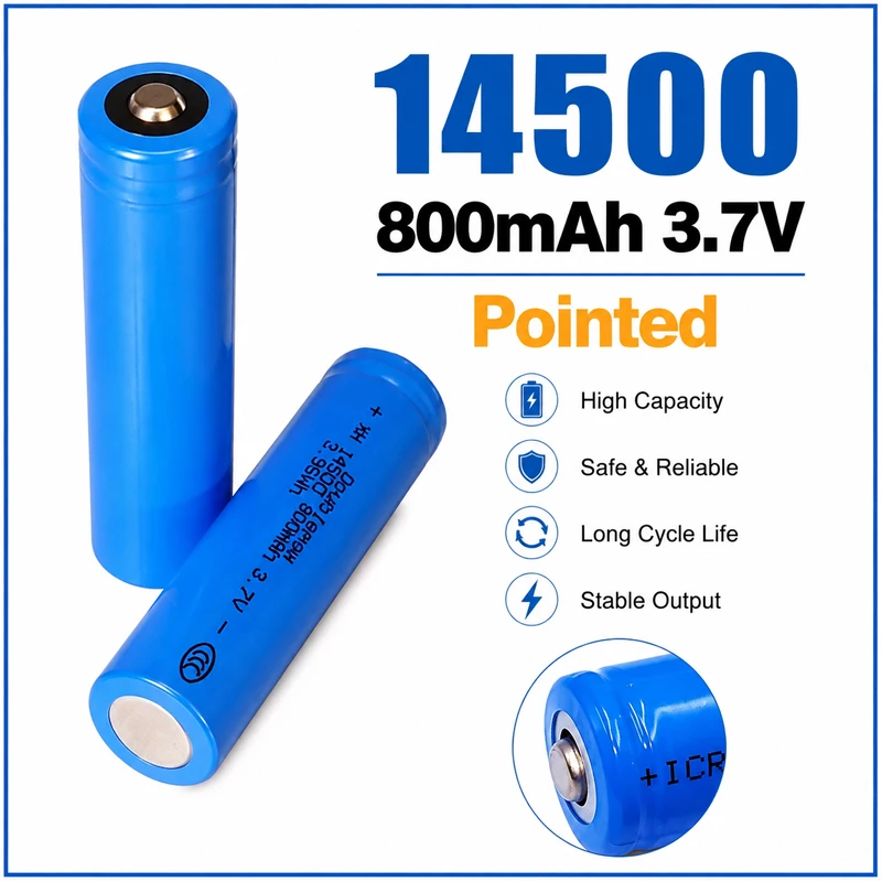 14500 800mah 3.7V Lithium Li-Ion Rechargeable Battery for LED Flashlight Toys Electric Toothbrush ICR14500 Pointed Batteries