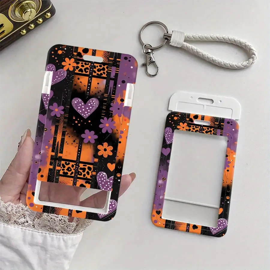 Cover Case 1Pc Card Holder Retractable Credit Card Holders Holders Child Bus with lanyard Bank ID Badge Floral Hearts Leopard