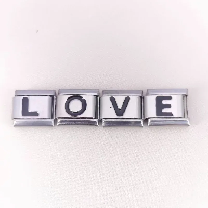 2024 Hot Selling DIY Module Italian 26 Letter Charm 9MM Stainless Steel Bracelet Black Letter Combination Bracelet Wholesale