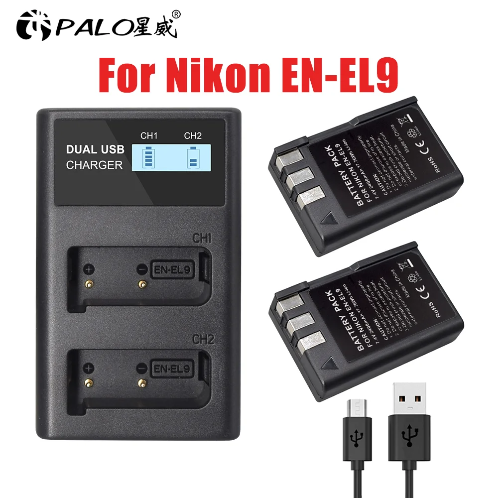 1000mAh 7.4V EN-EL9 ENEL9 EL9 Li Ion Battery for Nikon D40 D40X D60 D3000 D5000 Digital Camera Batteries and LCD Charger