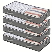 1/2/4pcs Foldable Under Bed Clothes Storage Bags Non-Woven Clear Window Handles Reinforced Organizer Bedroom Accessories