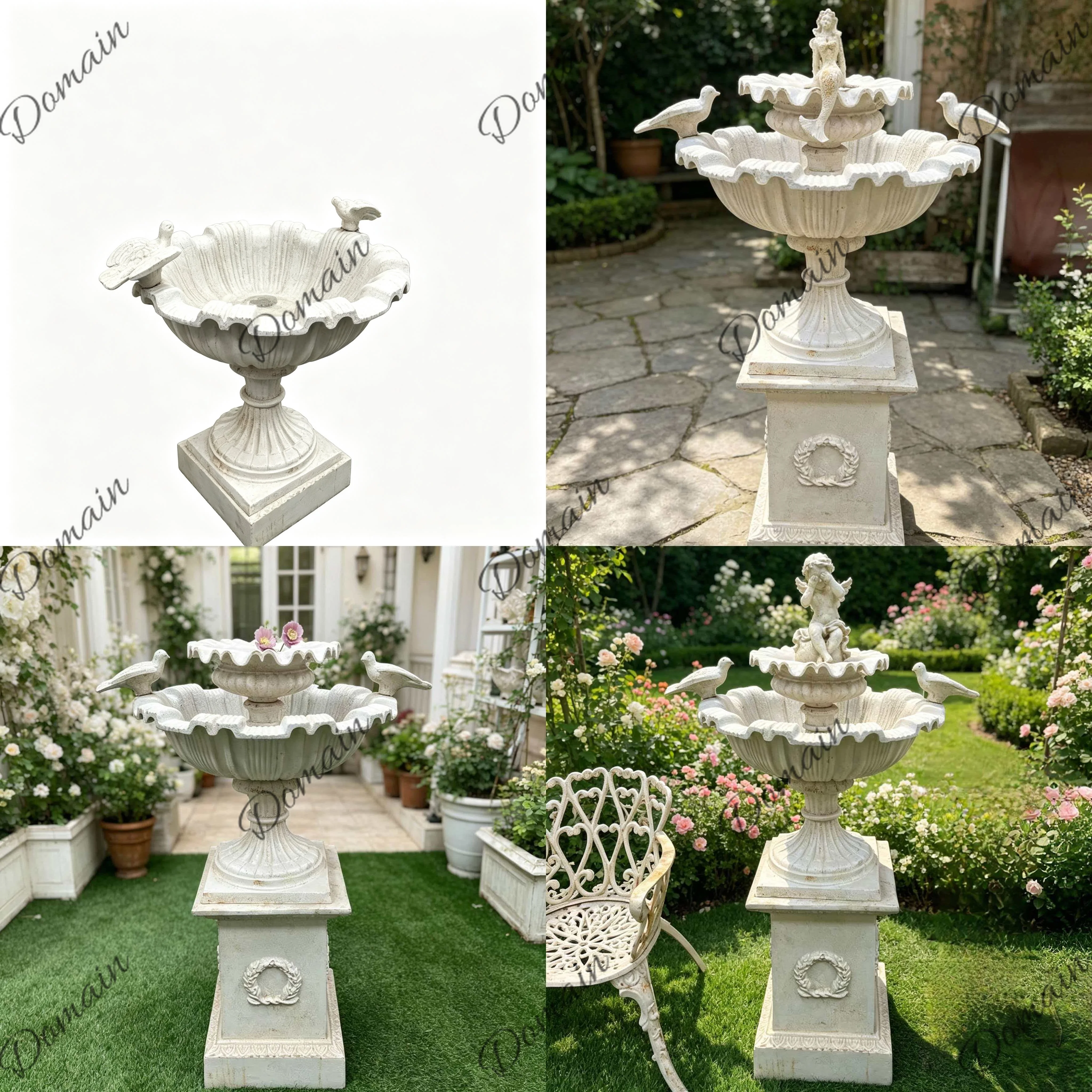 Cast Iron Bird Bath Feeder Planter Base Fountain Waterfall Ornament Garden Decoration