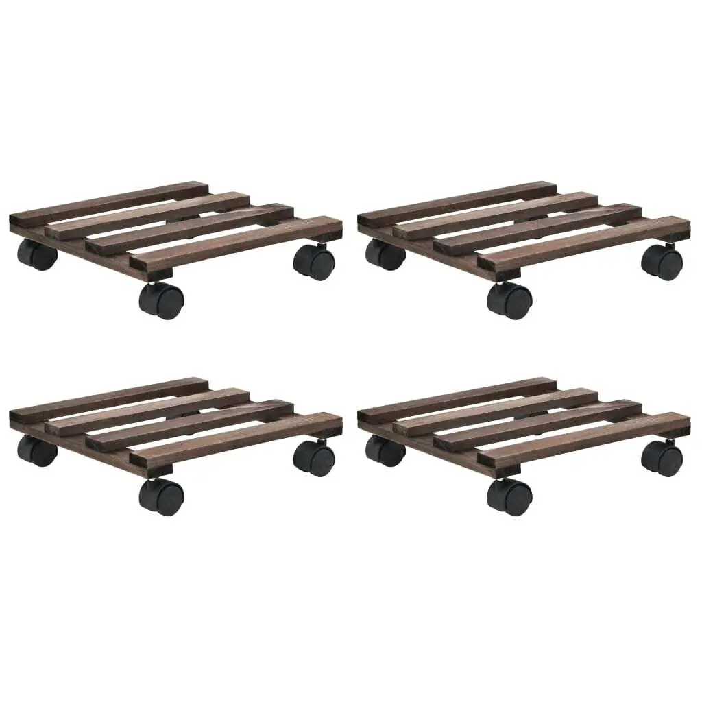 Cedar Wood Plant Rollers Set of 4 - 25x25 cm for Easy Plant Movement