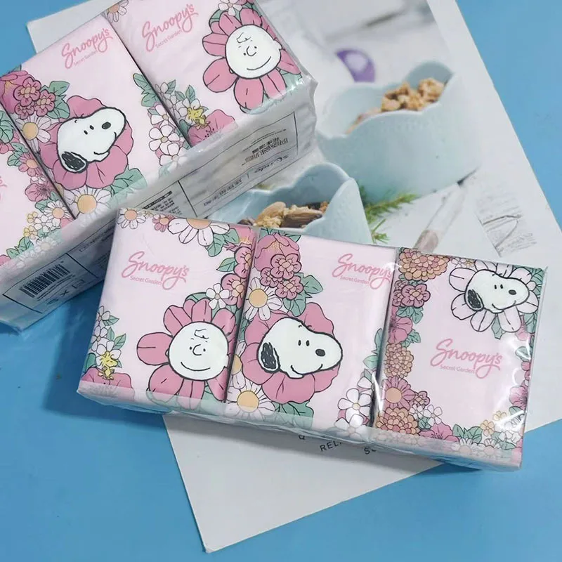New Kawaii Snoopys 9 개/가방 손수건 종이 손수건 종이 학생 휴대용 포켓 소프트 냅킨 화장지 티슈 선물