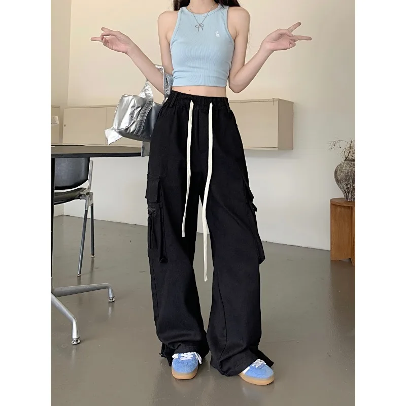 

Американские свободные женские брюки-карго больших размеров для уличных танцев Y2K, модные однотонные брюки-карго, женские осенние новые брюки