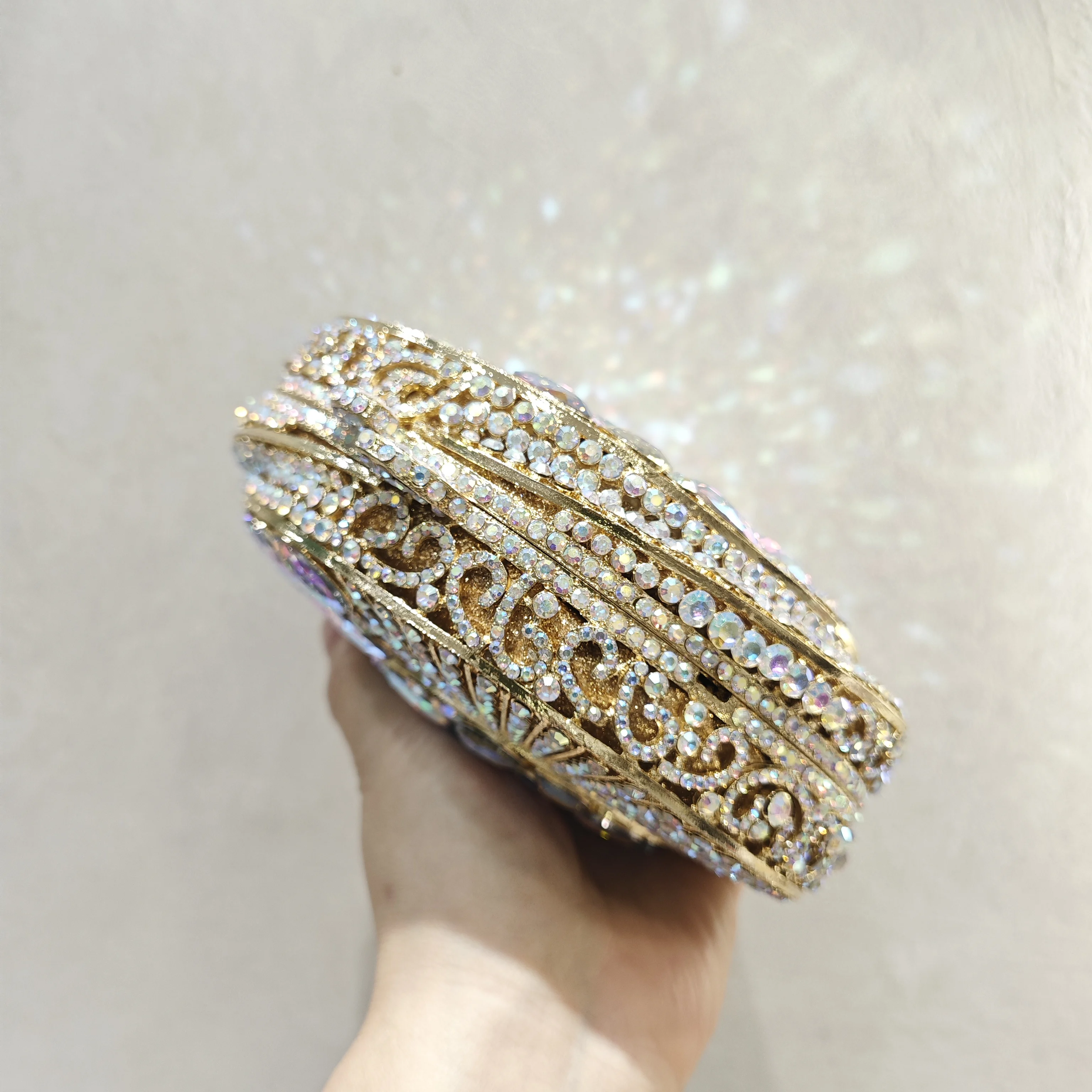 Round Evening Bag Gold Metal Rhinestone Wedding Bridal Clutches Luxury Lady Silver Party Dinner Minaudiere Formal Clutch Handbag