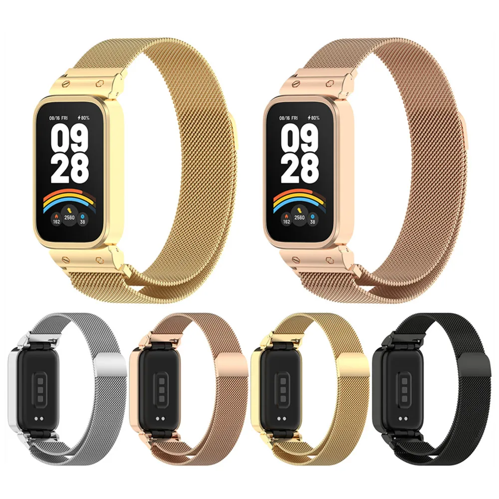 Xiaomi用ステンレススチールストラップ,時計用交換ブレスレット,磁気バックル,Redmiバンド3,9アクティブ