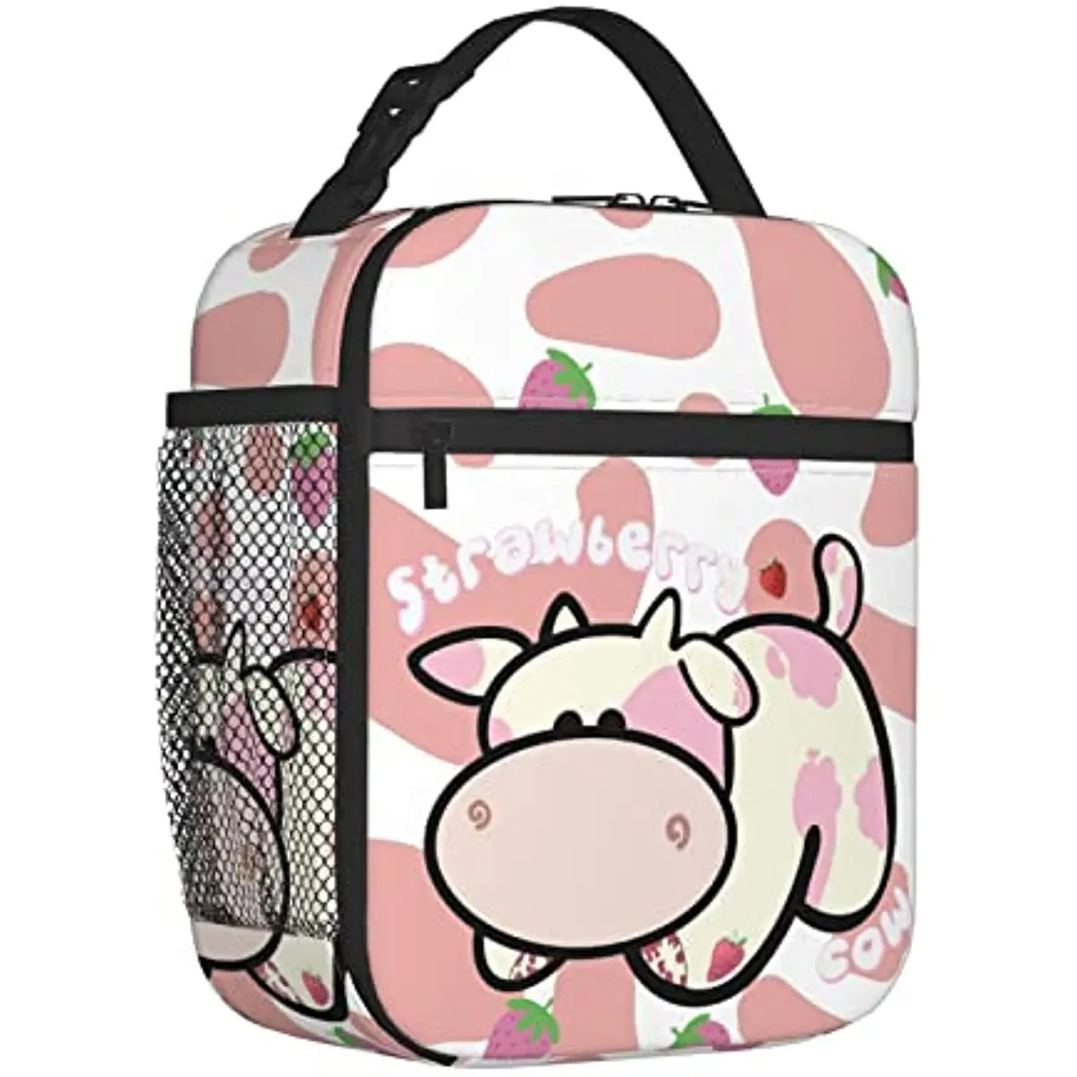 Strawberry Milk Cow Lunch Box Kids Boys Girls Insulated Lunch Bag for Women Men Thermal Lunch Bags Bento Box Adult Lunch Box