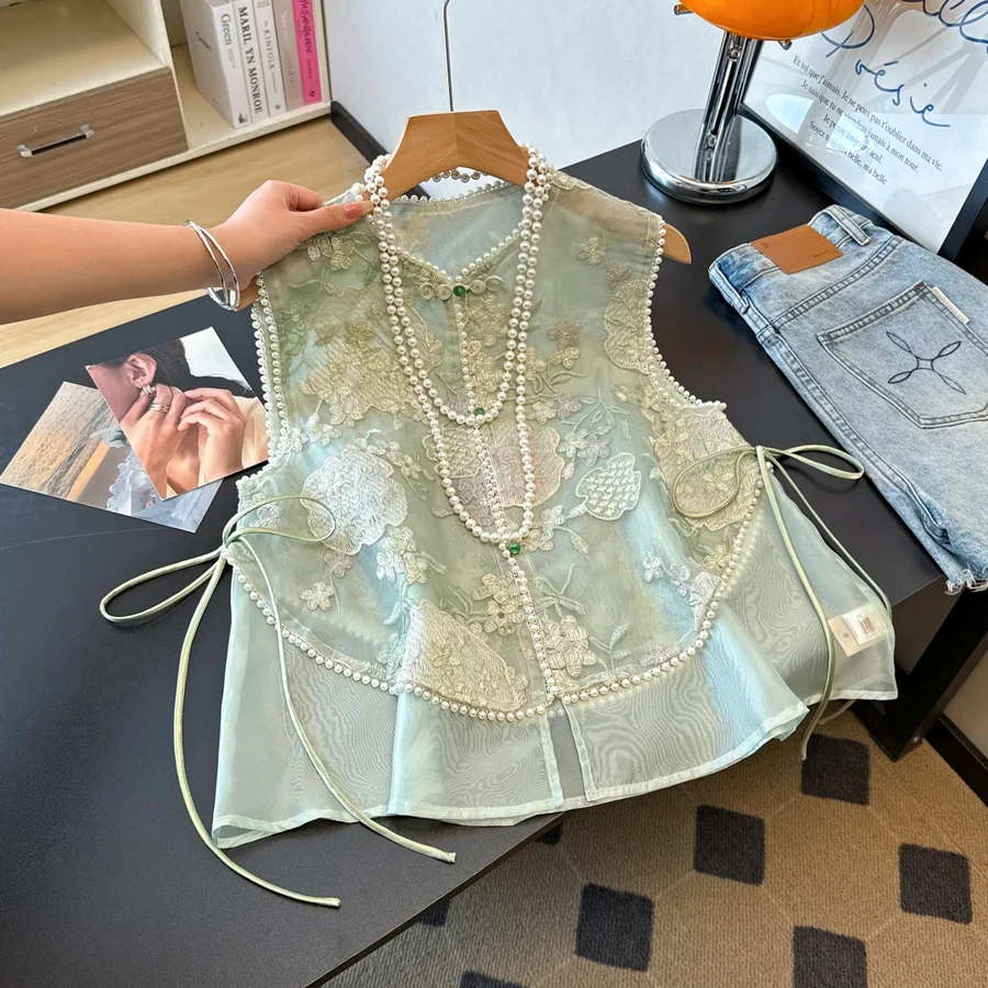 New Chinese Style Handmade Embroidery Jacket Ladylike Temperament Stand Collar Button Design Polyester Fabric Summer Outerwear