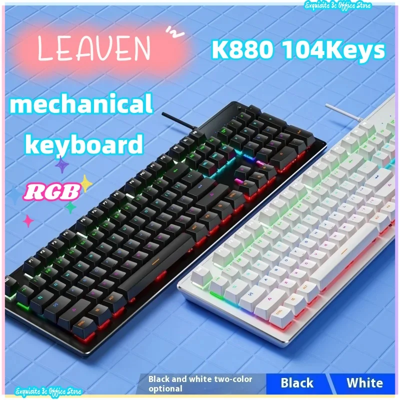 LEAVEN K880 104 Keys Wired Russian Hot Swappable Mechanical Keyboard RGB Hybrid Mechanical Shaft ABS Key Cap Support Waterproof