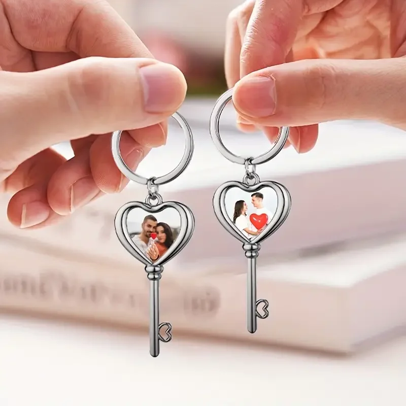 Personalised Custom Picture Heart Keyring Double Sided Photo, Personalised Picture Keyring
