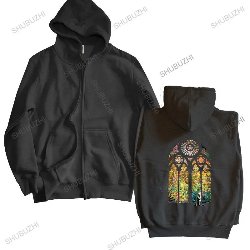 

unisex Outwear men hoodies Banksy Stained Glass Window Mens zipper graffiti art urban art man brand zipper autumn hoody