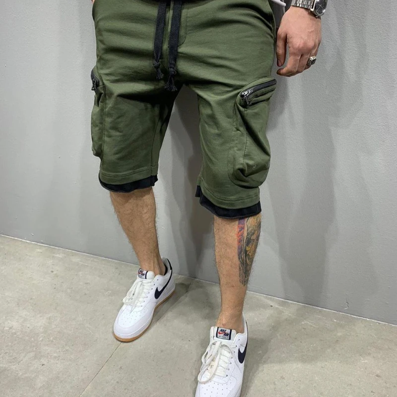 Summer Cotton Loose shorts men's jogging short pants Casual fitness streetwear men Multi-pocket sport casual hip cargo shorts