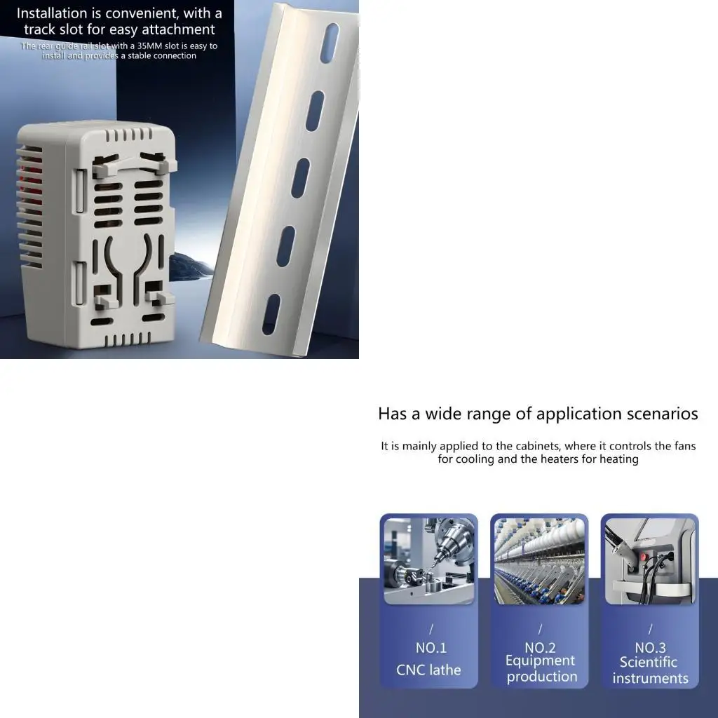 

Прецизионный регулятор температуры шкафа 652F, регулируемый в диапазоне 0–60 ℃, с креплением на DIN-рейку. Подходит для и