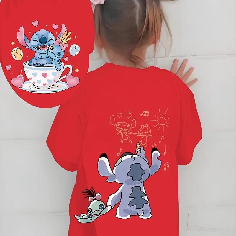 ديزني موضوع بارك الأعلى لطيف الكرتون غرزة على الوجهين الفتيان والفتيات أزياء تي شيرت الصيف جديد تنفس تي شيرت