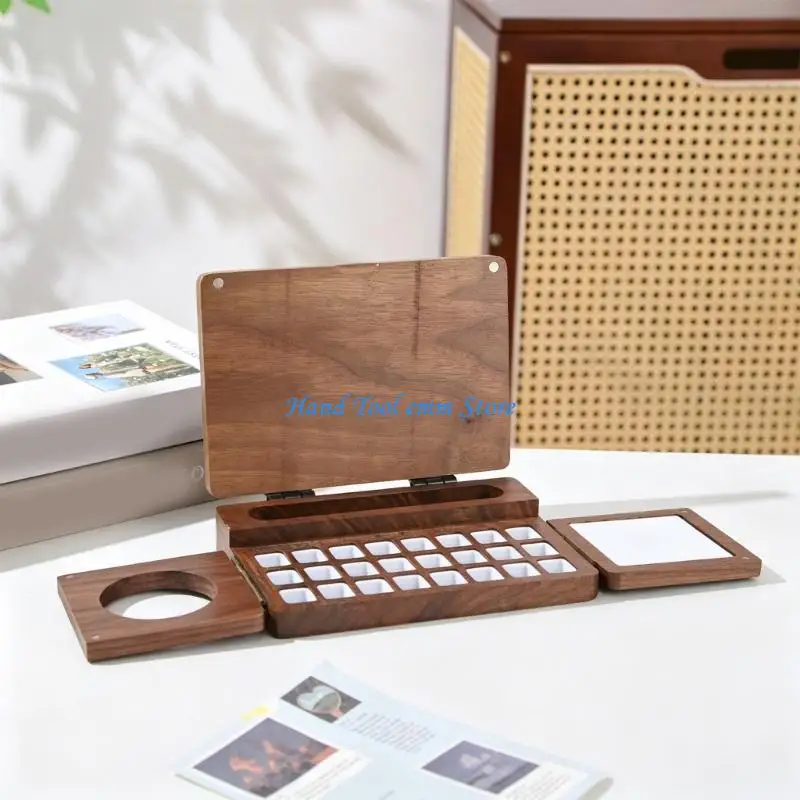 H37F Travel Watercolor Paint Tray Wooden Painting Box with Palette Pan Large Paint Palette Small Paint Storage Case For Art