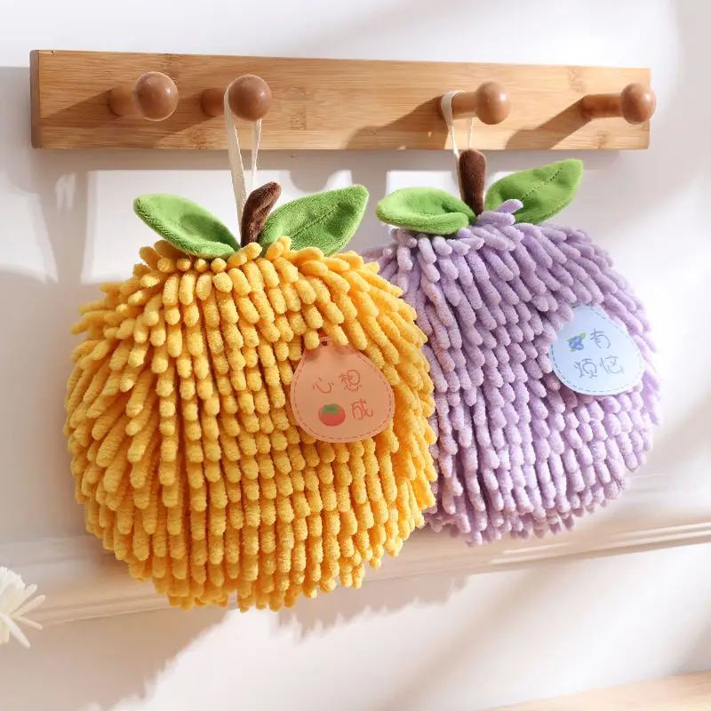 Simple Pure Color Hand Towel Bathroom Hanging Cute Kitchen Enlarged Cloth Chenille Thick Strong Water Absorption