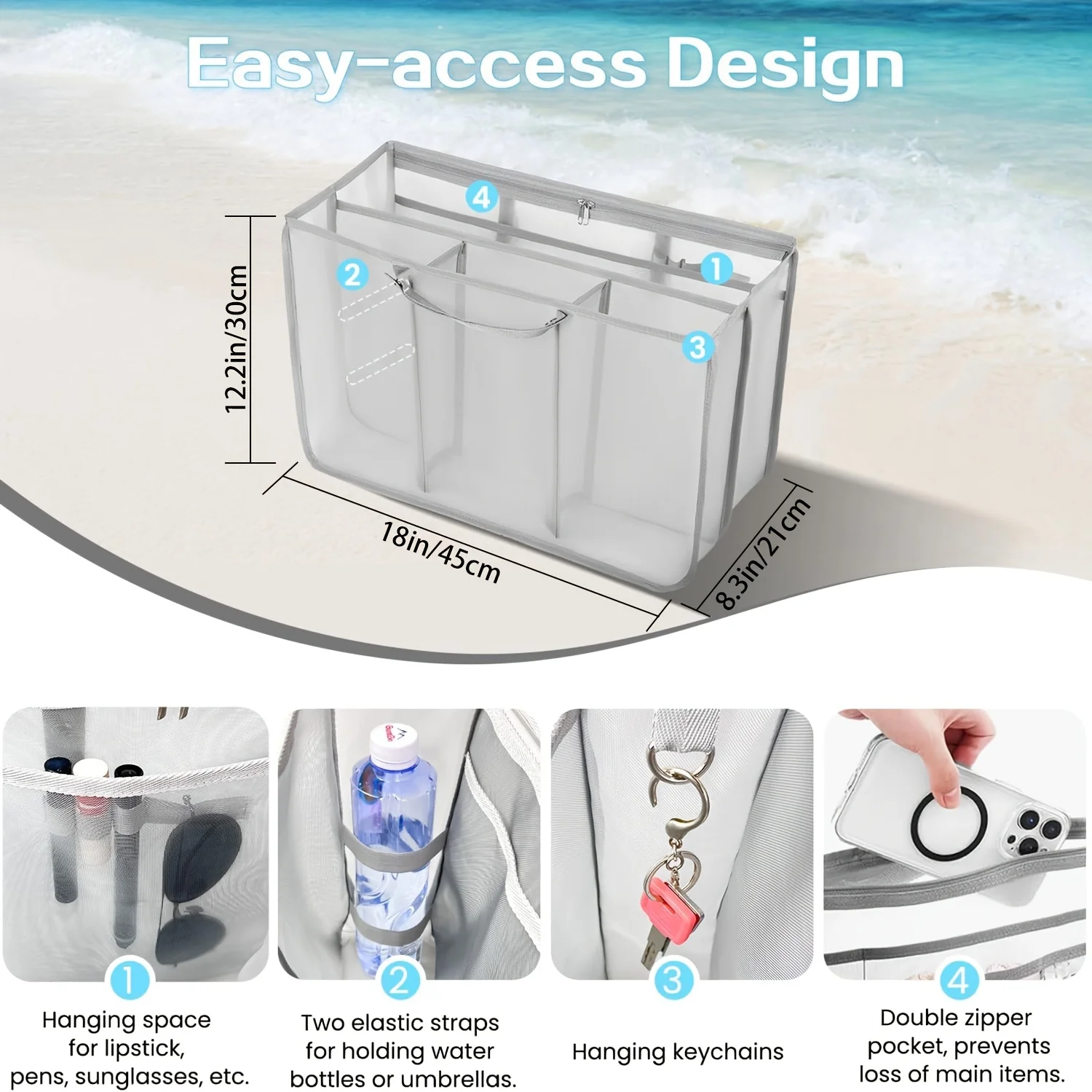 Mesh Bag Organizer Insert Divider Pouch Lightweight Interior Storage For Medium Large Beach Tote Bag Space Saving Accessories