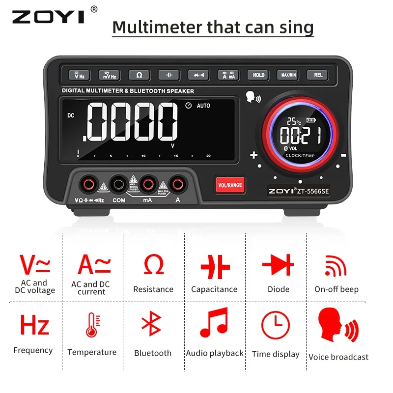 ZOYI ZT-5566SE Desktop Voice Multimeter Professional Digital Bluetooth 19999 Counts True RMS Auto Range DC/AC Meter