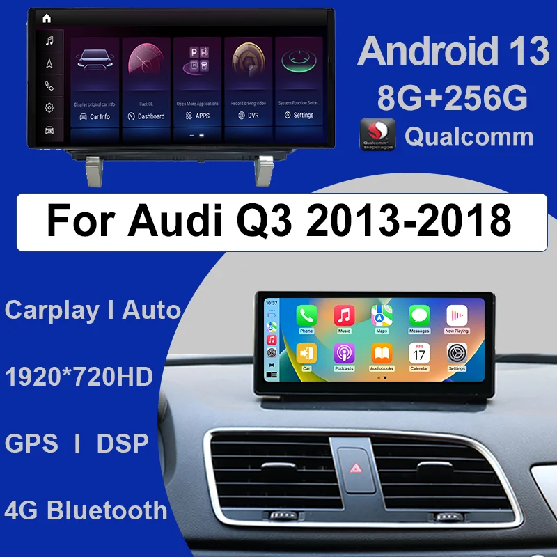 

Wireless Carplay Auto Android13 For AUDI Q3 2013-2018 10.25" Qualcomm Car Player Multimedia GPS Navigation Screen 8 Core WiFi 4G