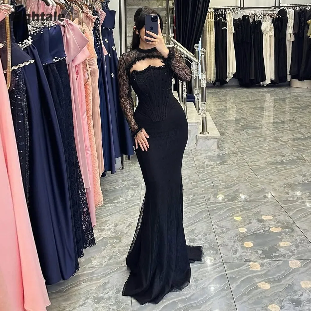 

Eightale Arabic Evening Dress High Neck Prom Gown Customized Long Sleeves Wedding Party Dress Lace Mermaid Robes De Soirée