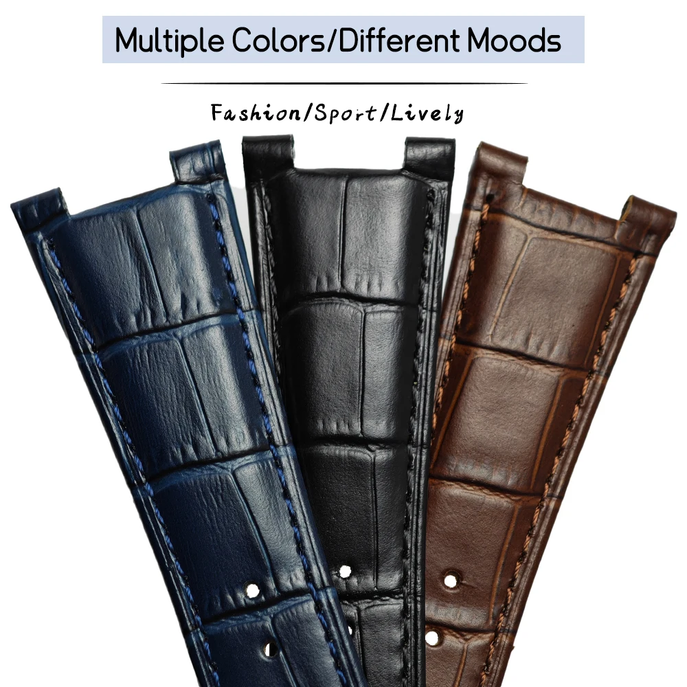 25mm 13mm Concave Real Calf Leather Watch Strap for Patek Philippe PP Nautilus 5711 5712 5726 Brown Black Cowhide Watchband