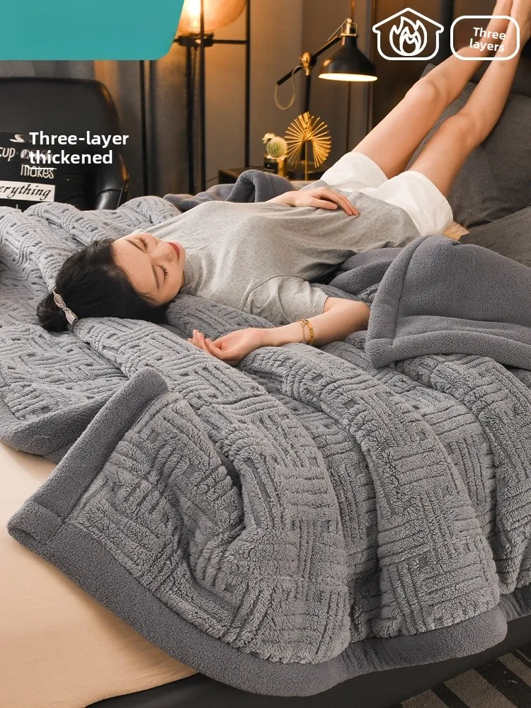 

Thiened Tee-Layer Soft Cotton Velvet Blanket Winter Cover Plu Blanket Lamb Velvet Blanket Sofa Office Nap Blanket