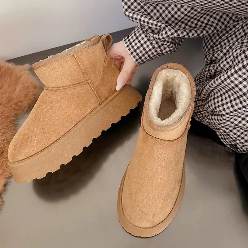 2024 Winter Fur Warm Ankle Snow Boots Women's New Casual Real Designer Natural Wool Suede Short Plush Women's Shoes Botas Mujer