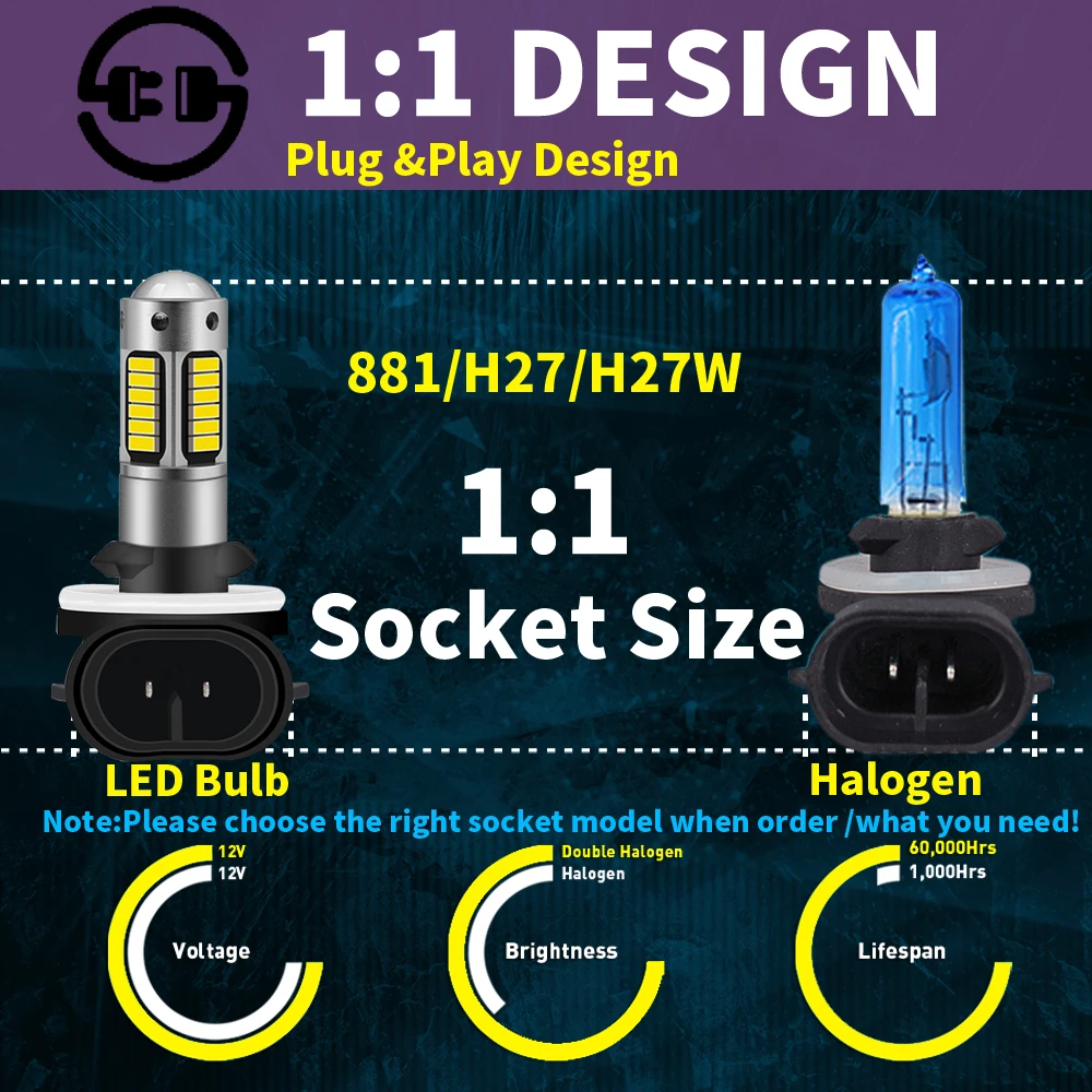 2PCS Car LED Fog Light 881 H27 4014 30smd High Car Parts General Light LED Auto Fog Spare Car Front Light Brightness view 4