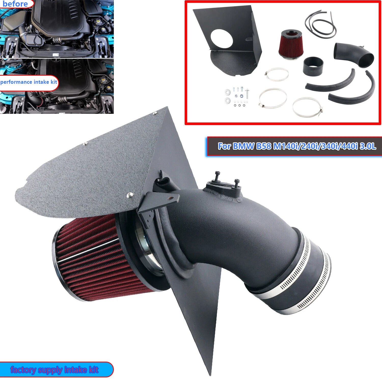 

4inch Cold Air Intake System Induction For BMW B58 3.0L M340i G20 G21 G22 G23 G42 M140i/240i/340i/440i 3.0L engine