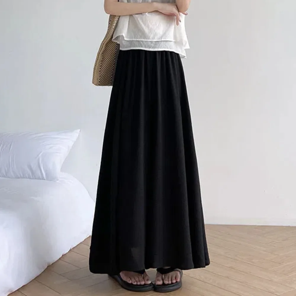 

Ruffle Chiffon Wide Leg Pants Elastic Waist Loose Ice Silk Pleated Culottes Trousers Female Clothing Dropping Feeling