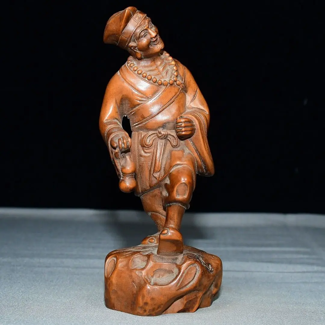 Hand Carved Wood standing Jigong Statue Figurine Home Desktop Ornament Craft Gift